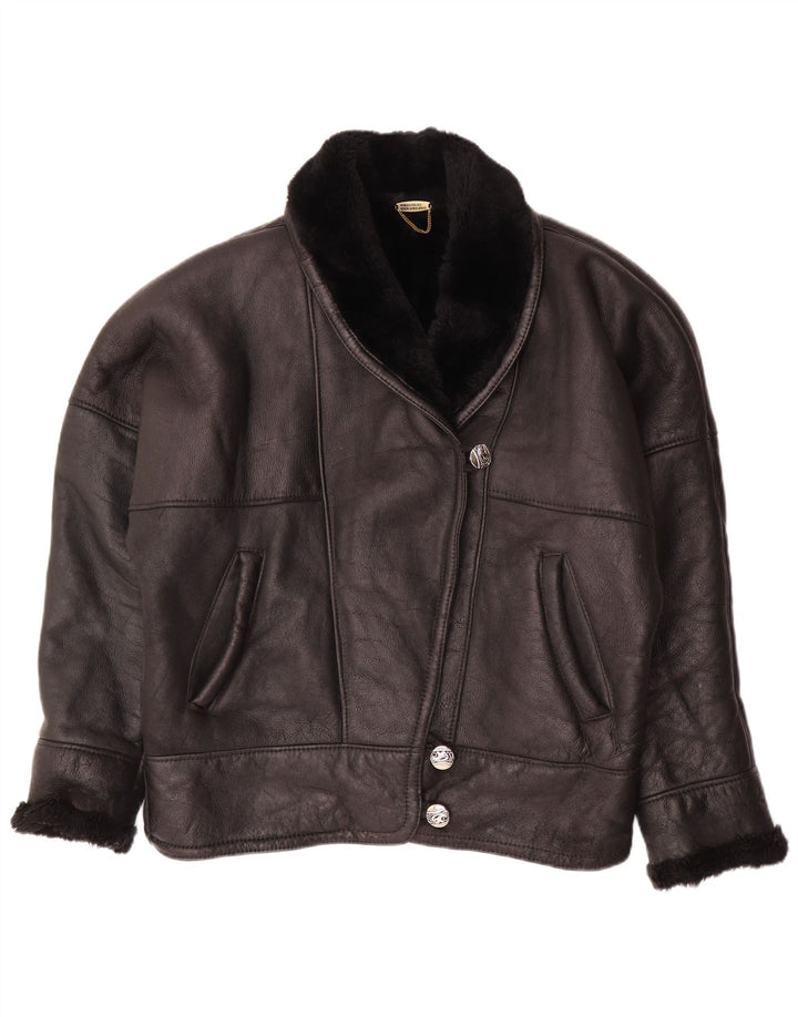 ВИНТАЖНАЯ женская дубленка оверсайз UK 18 XL, черная короткая дубленка