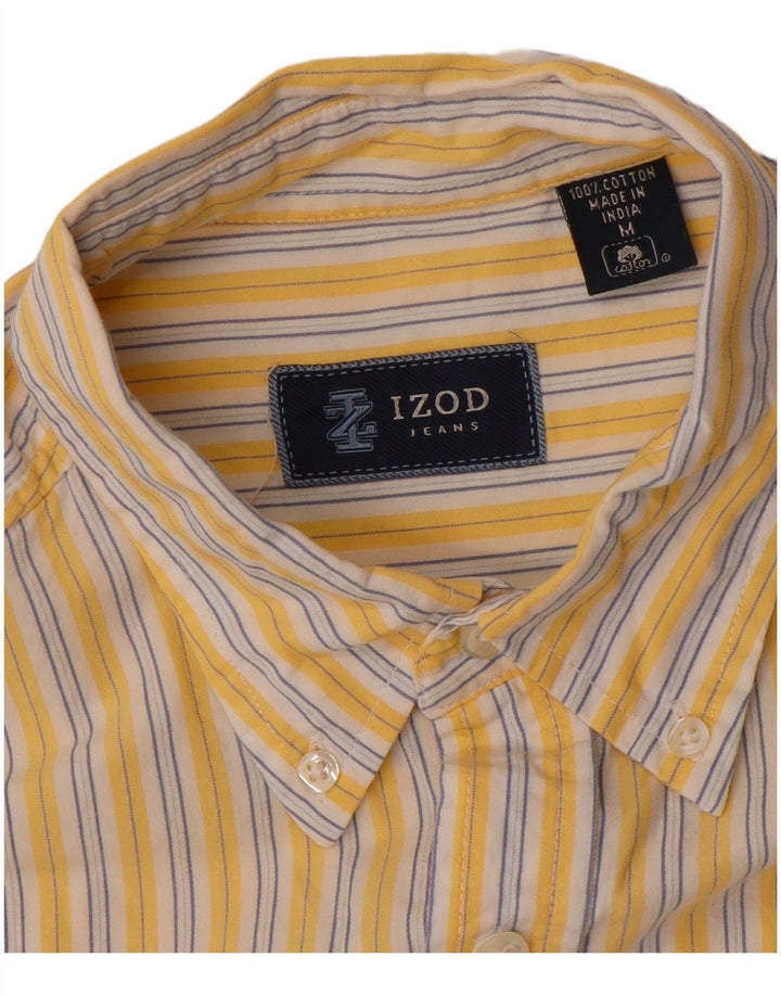 IZOD Мужская рубашка с коротким рукавом, хлопковая ткань среднего желтого цвета в тонкую полоску