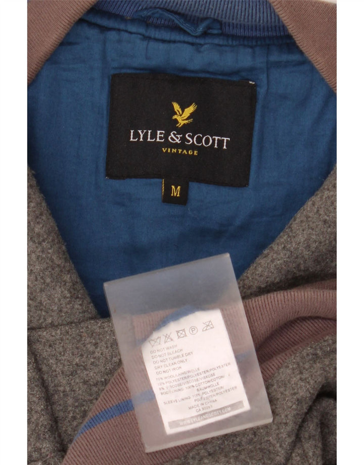 Мужская винтажная университетская куртка Lyle & Scott UK 38, средний серый цвет, шерсть с цветными блоками