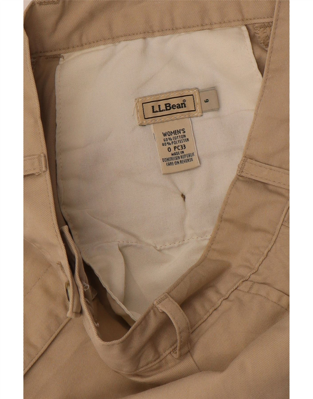 L.L.BEAN Womens High Waist Chino Shorts US 6 Medium W26 Beige Cotton