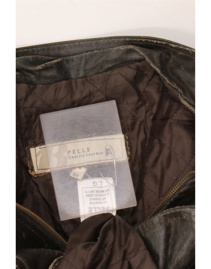 ВИНТАЖНАЯ Женская кожаная куртка с рукавом 3/4 UK 14, кожа среднего коричневого цвета