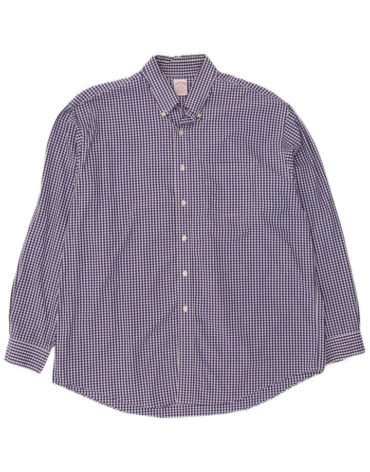 Мужская рубашка Brooks Brothers XL синяя в мелкую клетку из хлопка