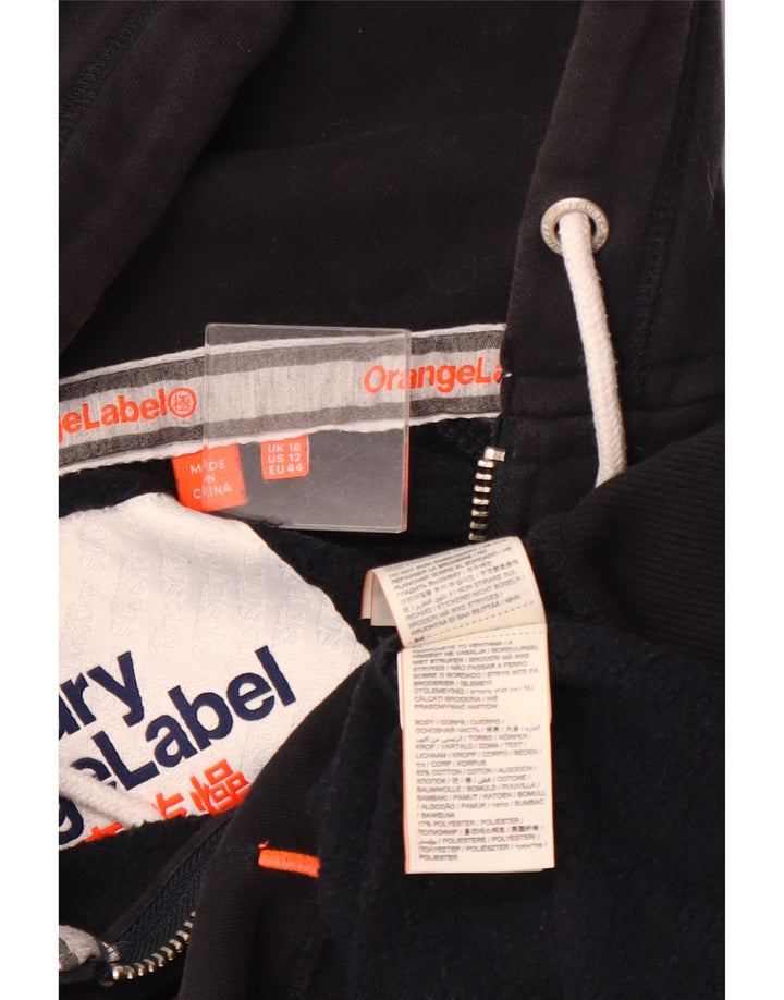 SUPERDRY Женский свитер с капюшоном на молнии UK 16, большой темно-синий, хлопок