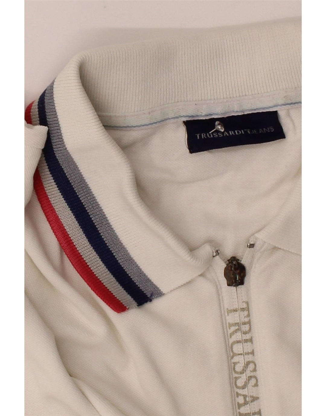 TRUSSARDI Mens Graphic Polo Shirt XL White Vintage Trussardi and Second-Hand Trussardi from Messina Hembry 