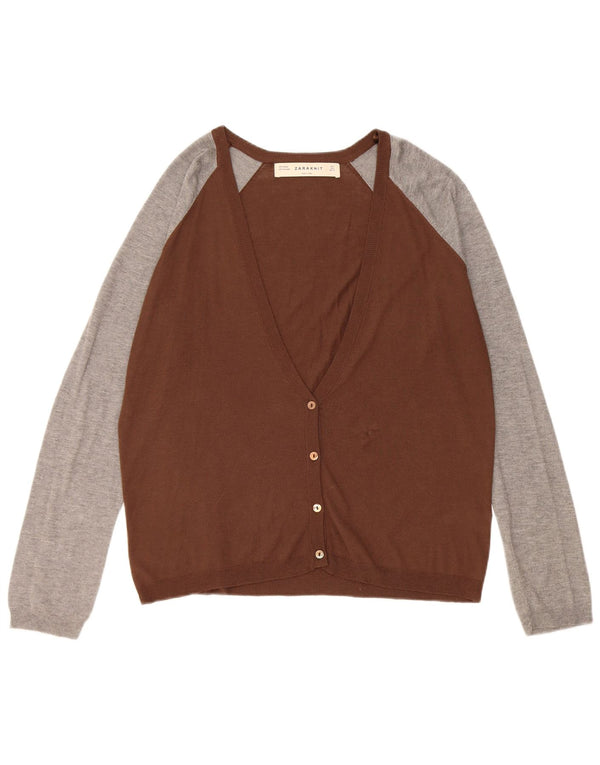 Zara Womens Cardigan Sweater UK 16 Large Brown Colourblock Viscose