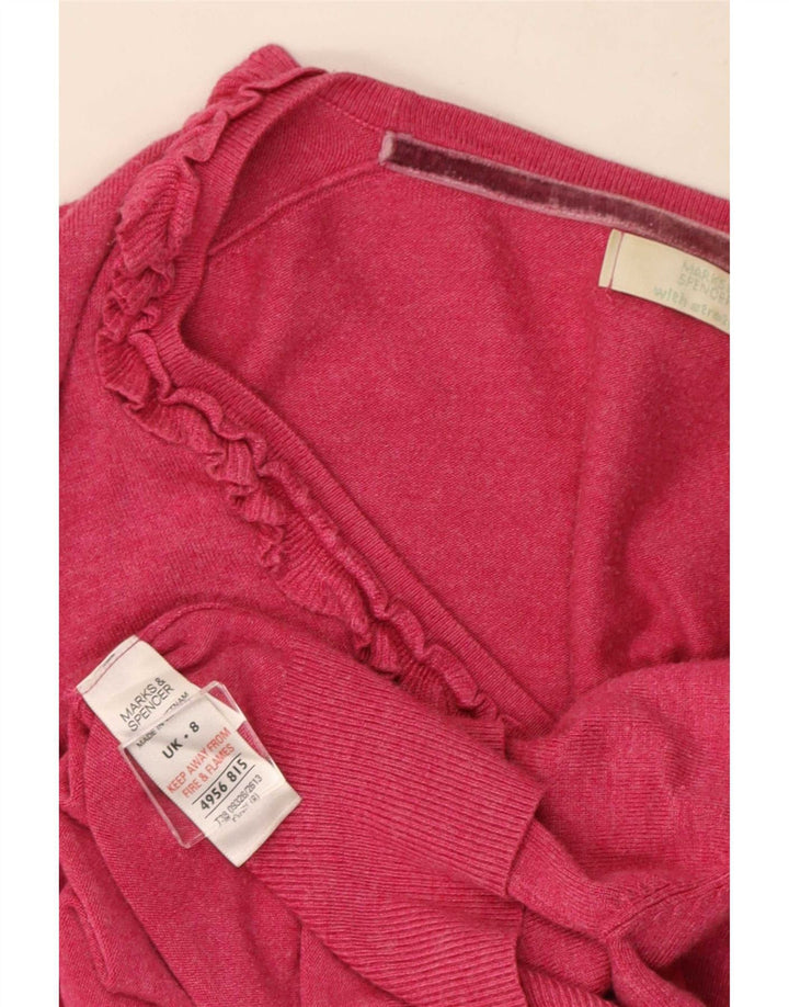Женский укороченный кардиган с оборками спереди Marks & Spencer UK 8, маленький розовый