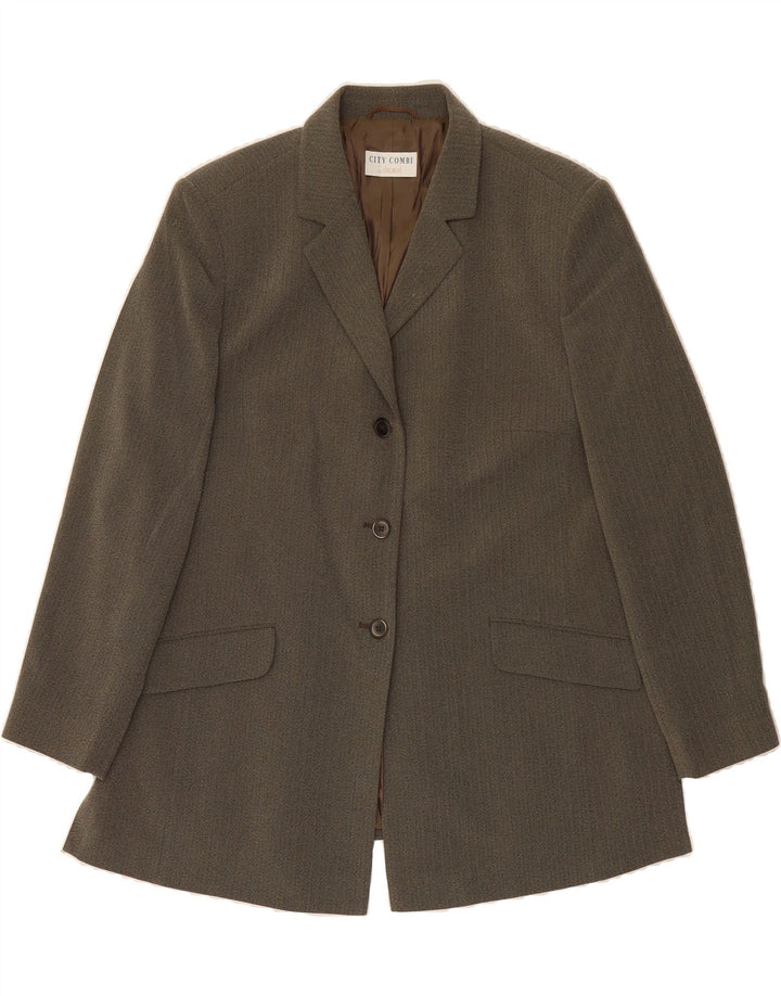 DELMOD Womens 3 Button Blazer Jacket UK 20 2XL Khaki Polyester Vintage Delmod and Second-Hand Delmod from Messina Hembry 