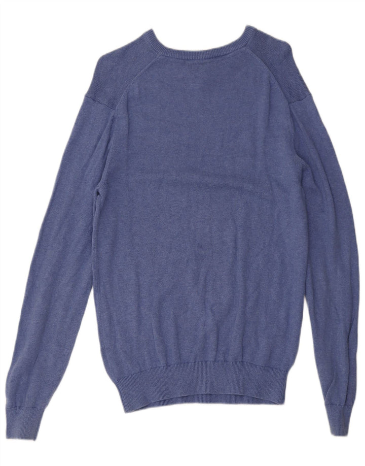 Crew Clothing Мужской джемпер с v-образным вырезом, свитер среднего синего цвета, хлопок