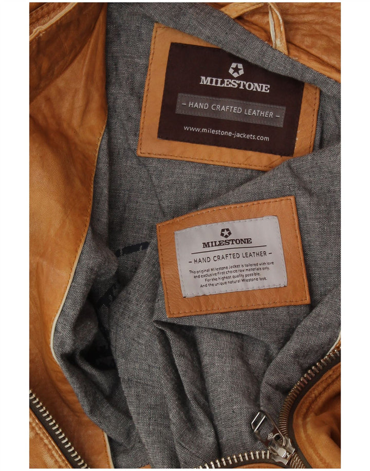 Мужская кожаная куртка MILESTONE UK 40, большая, бежевая кожаная