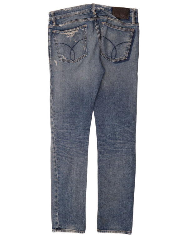 Мужские потертые узкие джинсы Calvin Klein W32 L34, синий хлопок