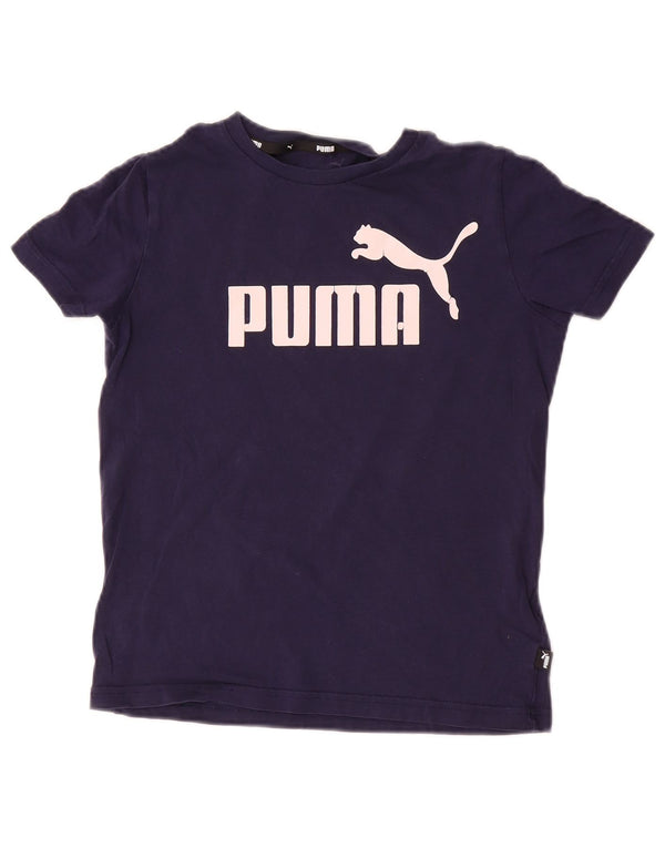 Футболка с рисунком Puma для девочек, топ 11–12 лет, темно-синий, хлопок