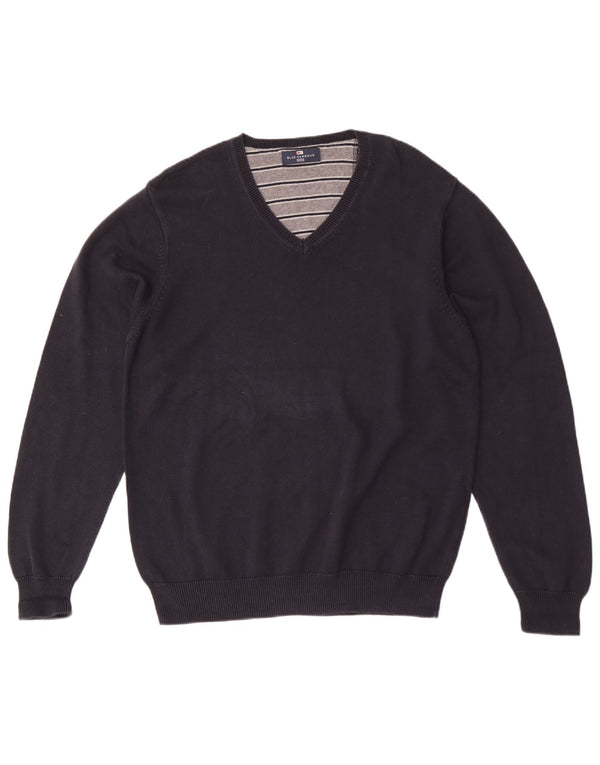 Мужской джемпер с v-образным вырезом Marks & Spencer Blue Harbour, большой темно-синий