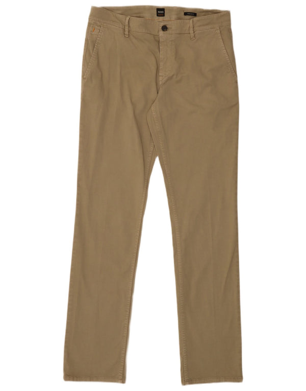 Hugo Boss Mens Regular Fit Chino Trousers W33 L34 Beige Cotton