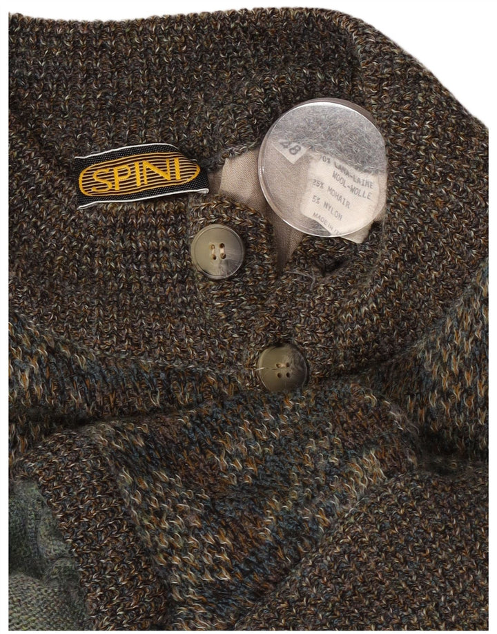 Винтажный мужской свитер-кардиган с абстрактным узором IT 48, средний серый цвет шерсти