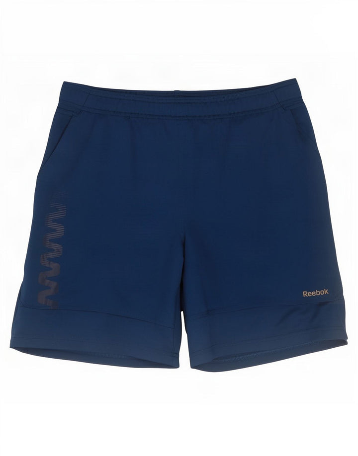Reebok Мужские спортивные шорты с рисунком, маленькие, темно-синие, полиэстер