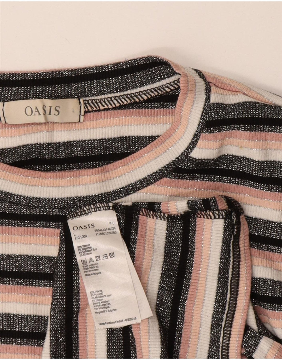 Женская укороченная футболка OASIS UK 14, большая вискоза в черную полоску