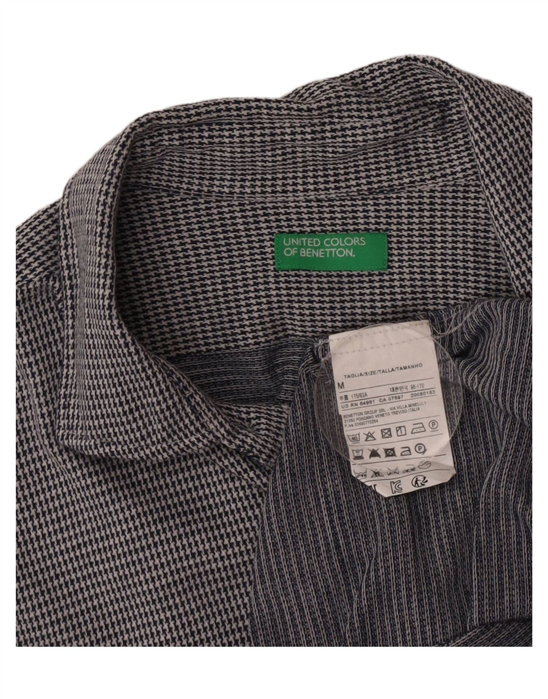 Мужская рубашка Benetton средне-серая, хлопок с узором "гусиные лапки"