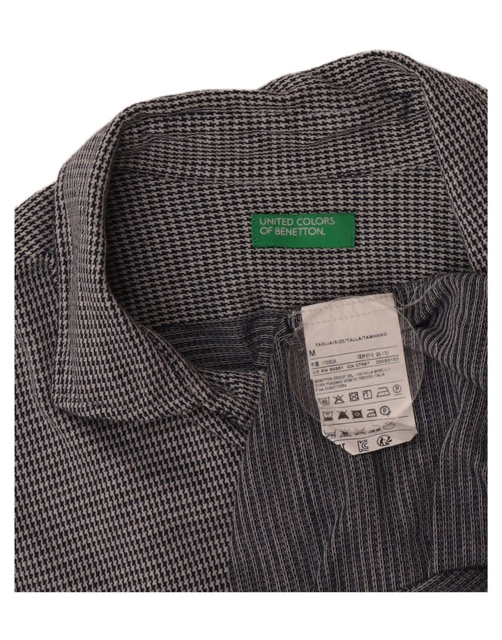 Мужская рубашка Benetton средне-серая, хлопок с узором "гусиные лапки"
