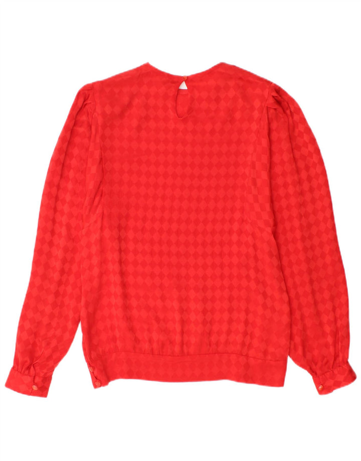 Винтажная женская блузка с длинным рукавом, топ UK 12, средний красный с узором аргайл/бриллиант