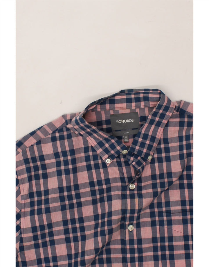 BONOBOS Mens Slim Fit Shirt XL Pink Check Cotton Vintage BONOBOS and Second-Hand BONOBOS from Messina Hembry 