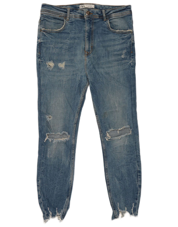 Мужские укороченные джинсы скинни с потертостями Zara EU 42, большие W32 L25, синие, хлопок