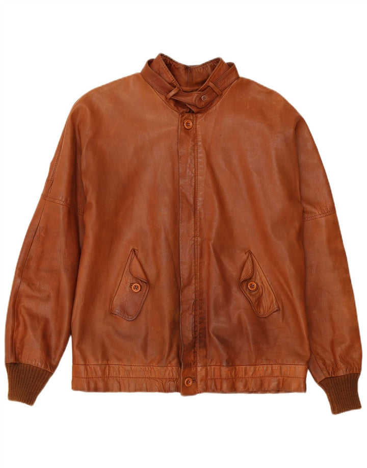 Винтажная мужская кожаная куртка UK 38 среднего коричневого цвета