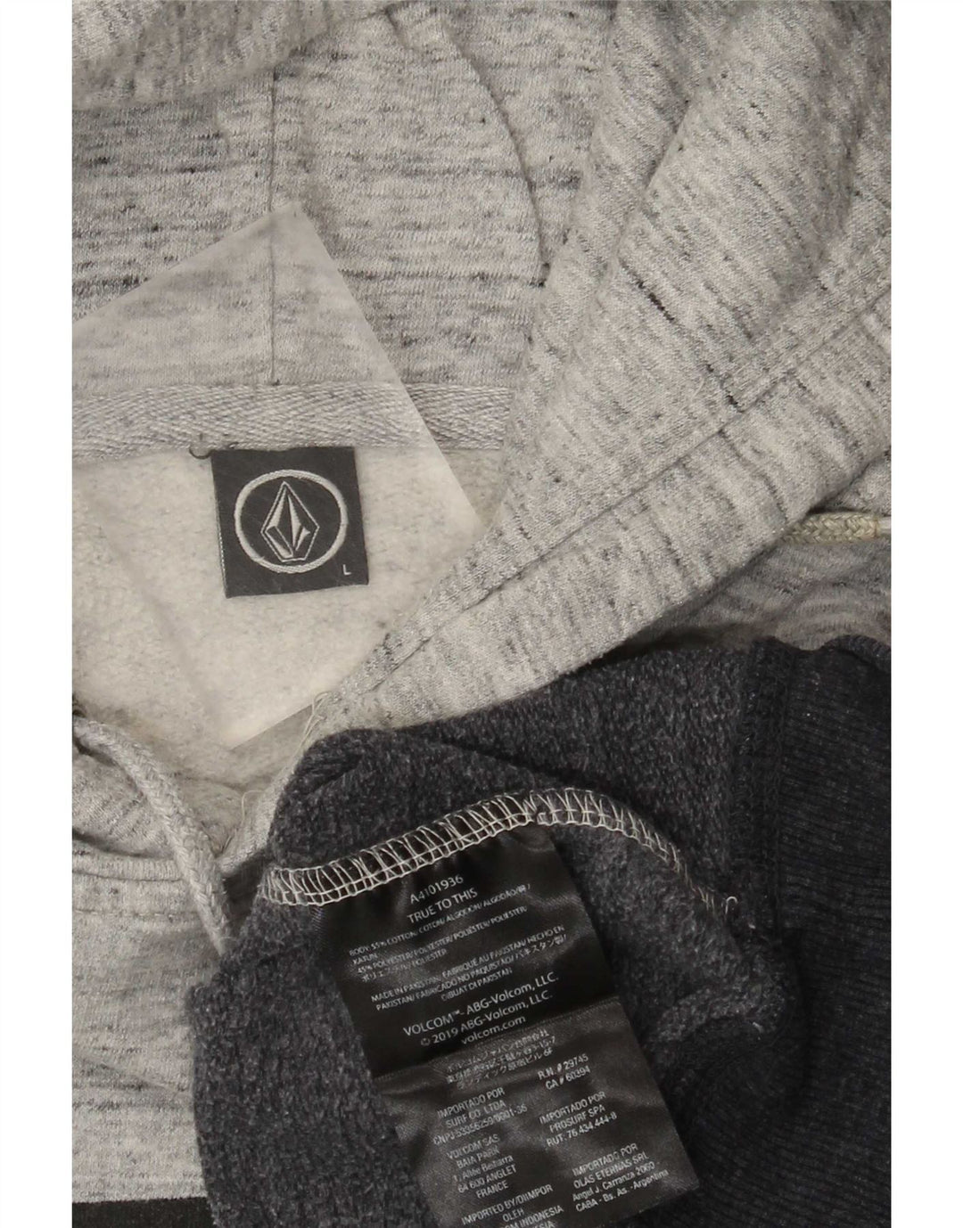 Volcom Мужской джемпер с капюшоном с рисунком, большой серый, хлопок с цветными блоками