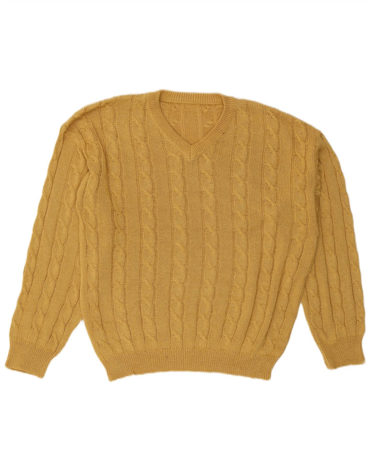 VINTAGE Mens V-Neck Jumper Sweater XL Yellow