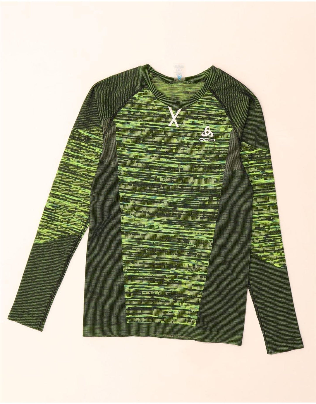 Женский топ Odlo с длинным рукавом UK 12, средний зеленый полиэстер с геометрическим рисунком