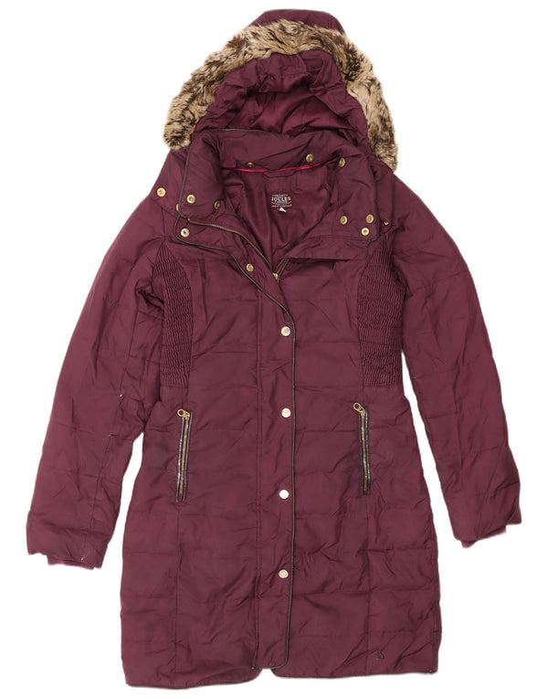 Женское стеганое пальто с капюшоном Joules UK 8, маленький бордовый полиэстер