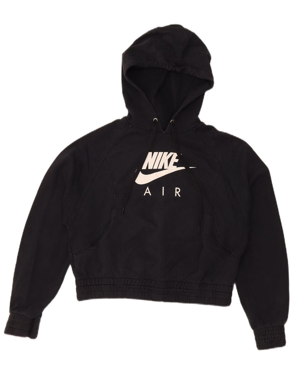 Женский укороченный джемпер с капюшоном большого размера Nike UK 10, маленький черный хлопковый