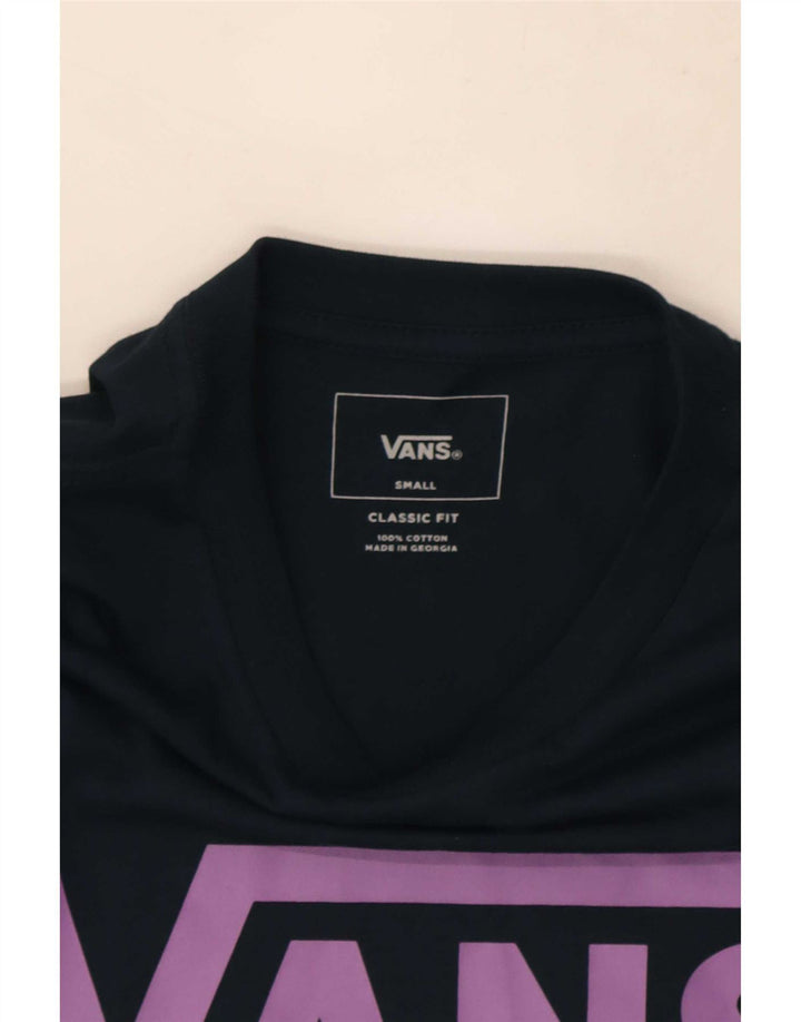 Мужской топ Vans Classic Fit с графическим рисунком, маленький размер, темно-синий, хлопковый, с длинными рукавами