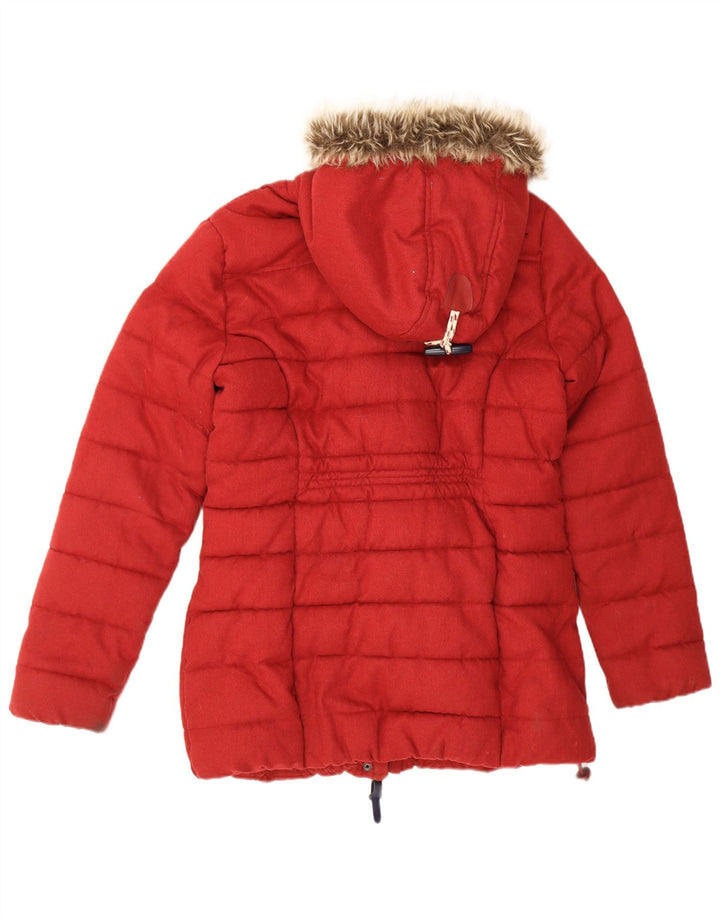 Женское стеганое пальто с капюшоном Superdry UK 16, большой красный полиэстер