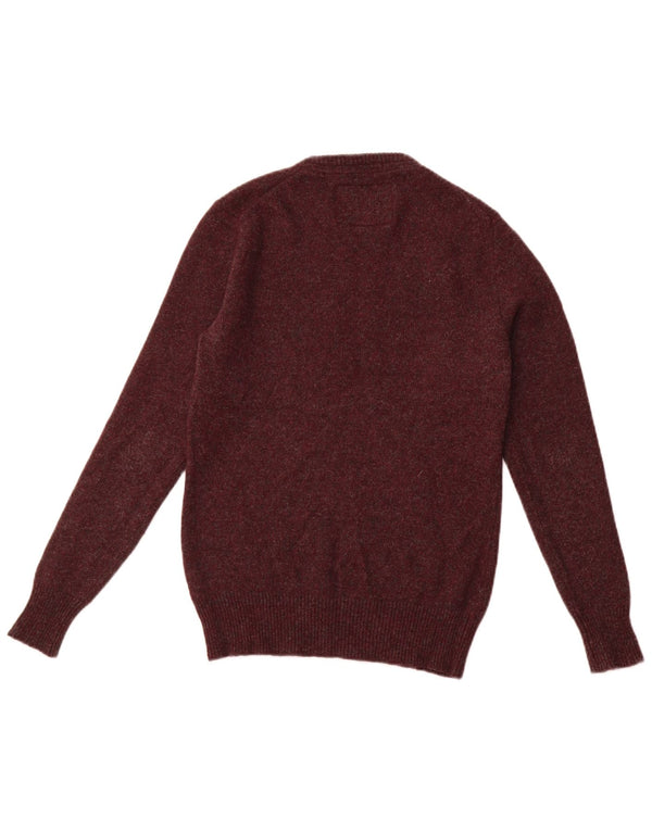 SUPERDRY Мужской свитер с круглым вырезом, маленький бордовый из овечьей шерсти