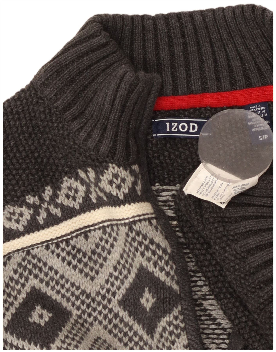 IZOD Мужской джемпер с воротником на молнии, маленький серый хлопковый джемпер с жаккардовым узором