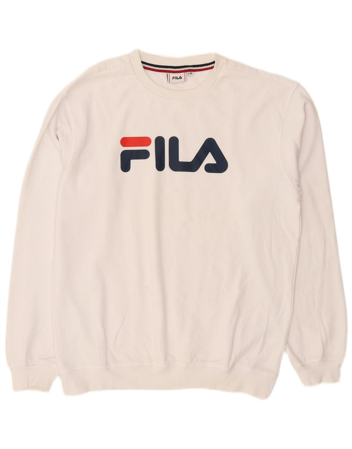 Мужской свитшот с рисунком Fila, хлопковый джемпер среднего размера, белый цвет