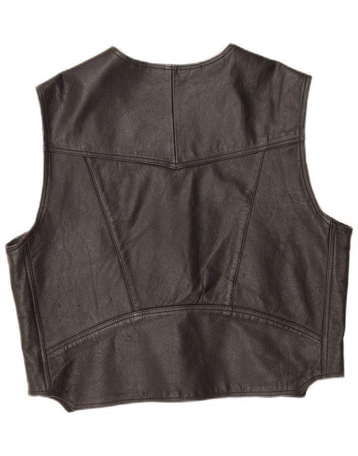 Винтажный мужской кожаный жилет 2XL, черный кожаный