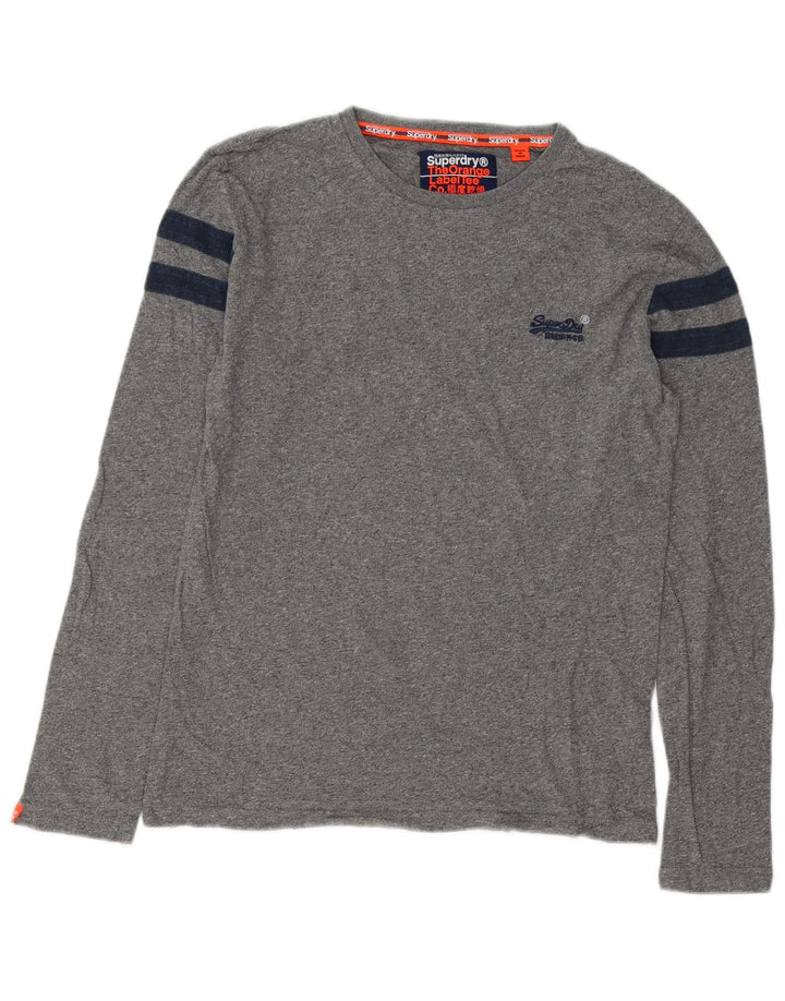 Мужской топ Superdry из хлопка с длинными рукавами, маленький серый в крапинку