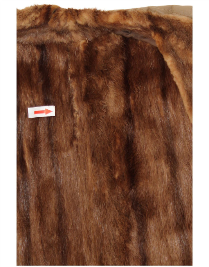 Винтажное женское меховое кожаное пальто UK 16, большое бежевое