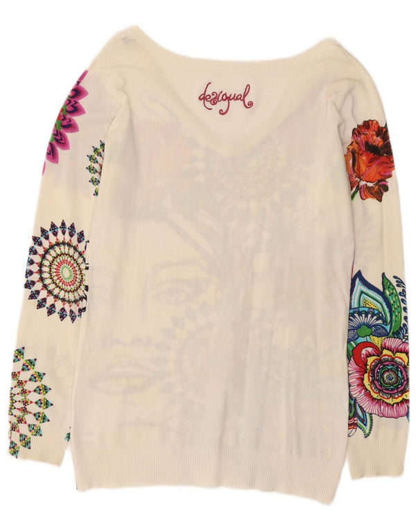 Женский джемпер с V-образным вырезом и графическим рисунком Desigual UK 14, большой белый цветочный принт