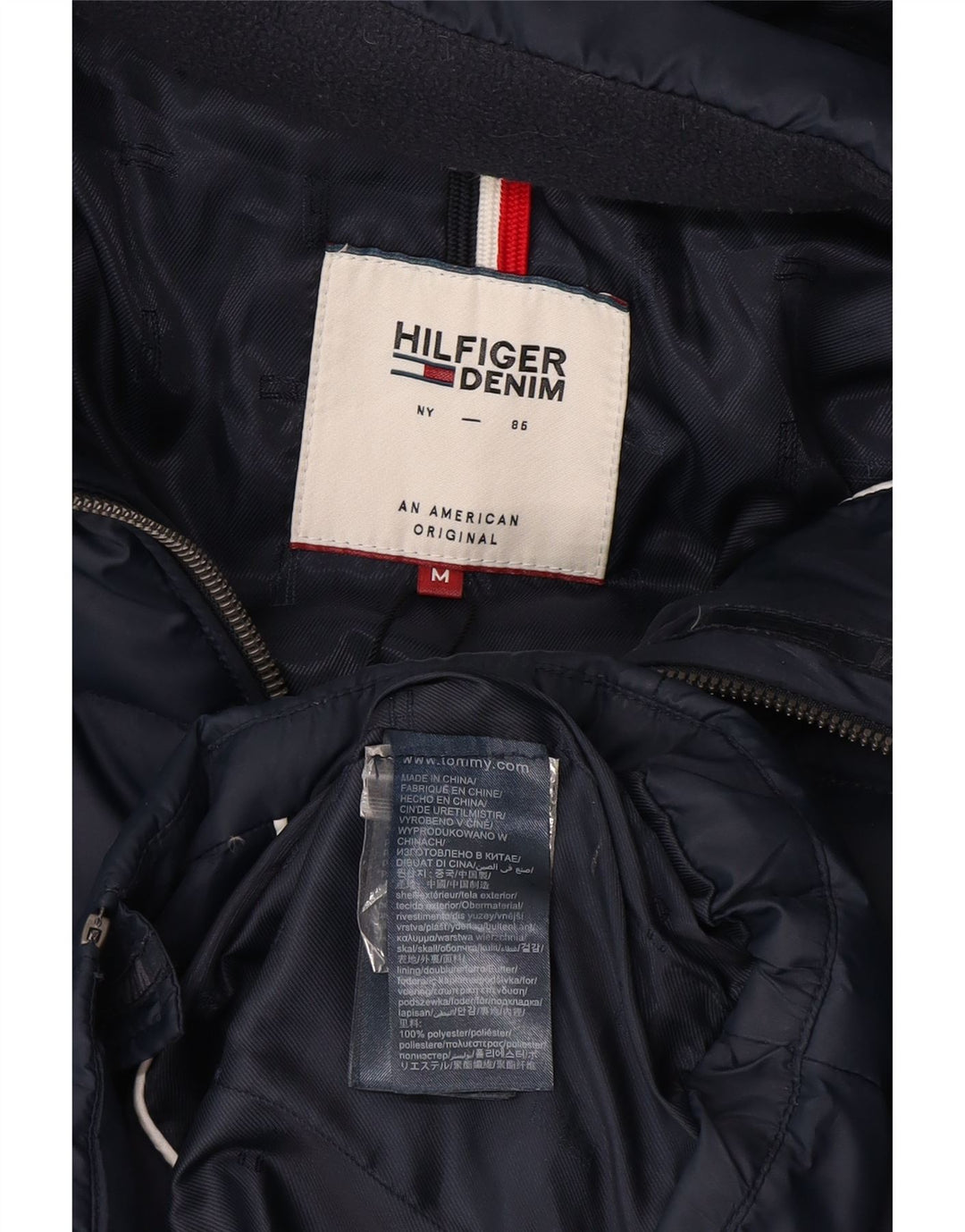 Женская стеганая куртка с капюшоном Tommy Hilfiger UK 12, средний темно-синий полиэстер