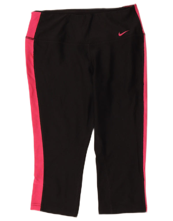 Женские леггинсы-капри Nike Dri Fit UK 8, маленькие черные спортивные с цветными блоками