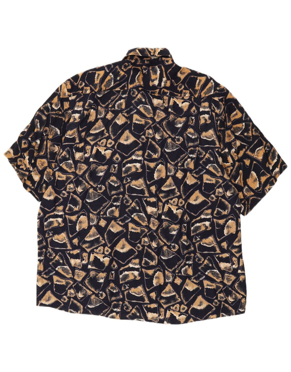 Cotton Club Mens Short Sleeve Shirt Large Black Geometric Viscose