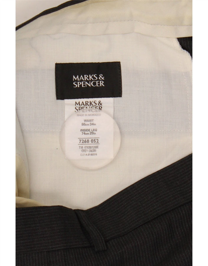 Мужские костюмные брюки Marks & Spencer W34 L29 серые в тонкую полоску из полиэстера