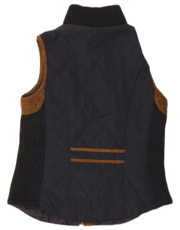 Женский стеганый жилет Zara UK 14, большой размер, темно-синий, полиэстер с цветными блоками