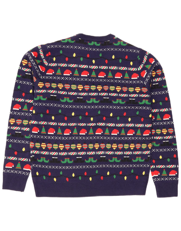 Мужской джемпер с круглым вырезом Marks & Spencer среднего темно-синего цвета на Рождество