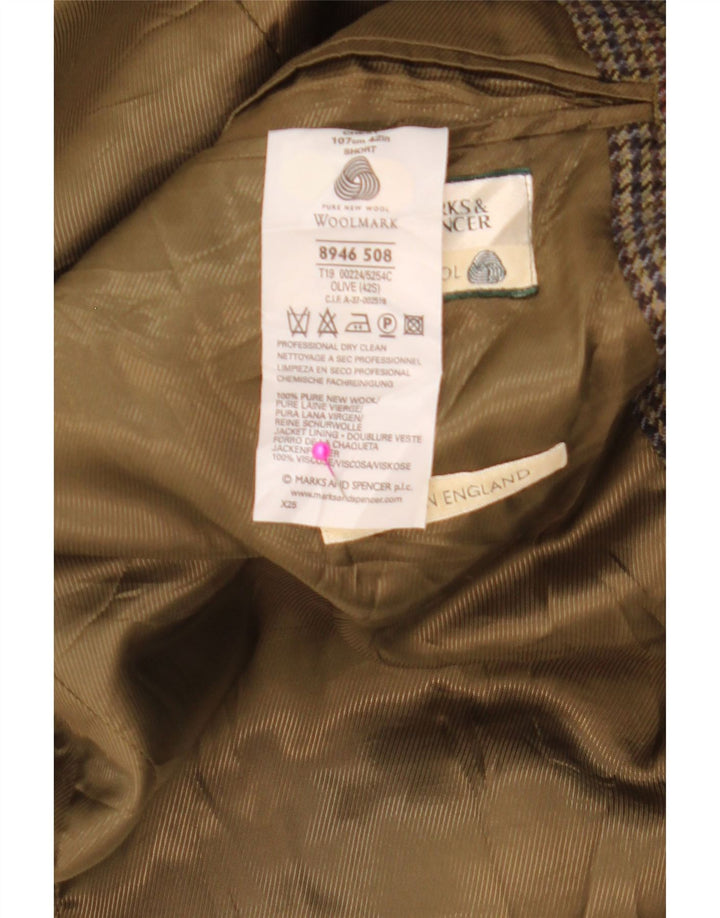 Мужской пиджак на двух пуговицах MARKS & SPENCER UK 42, большой хаки, узор "гусиные лапки"