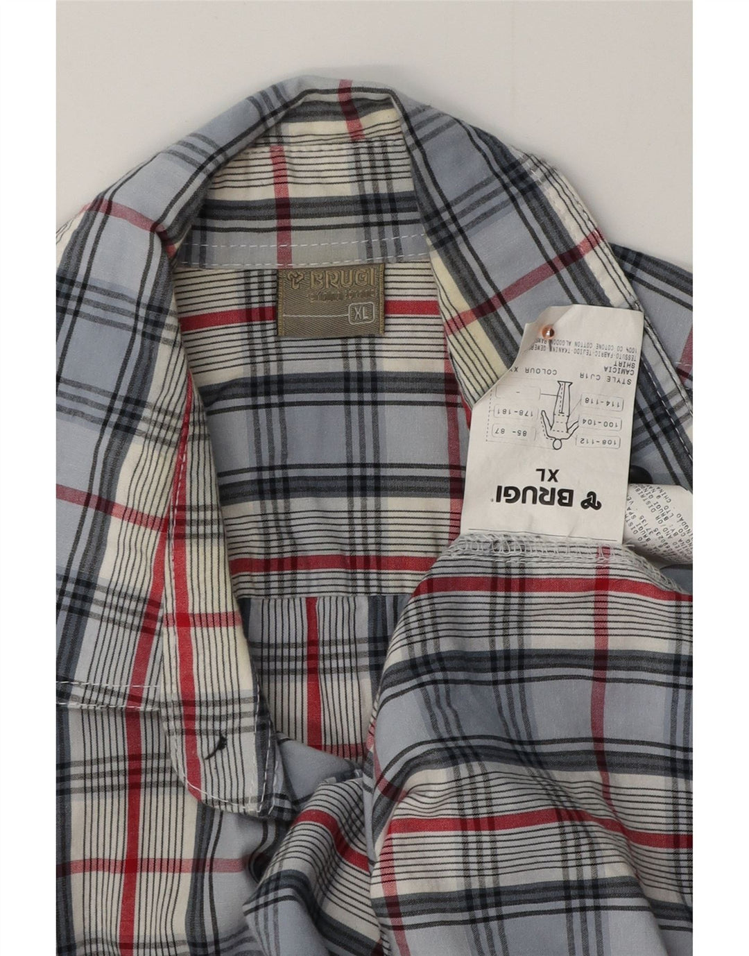 Мужская рубашка с коротким рукавом BRUGI XL, синяя, хлопок в мелкую клетку