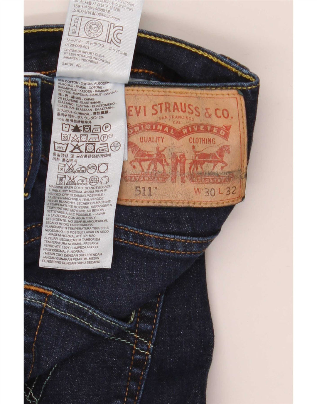 Мужские джинсы Levi's 511 Slim W30 L32 Темно-синие, хлопок
