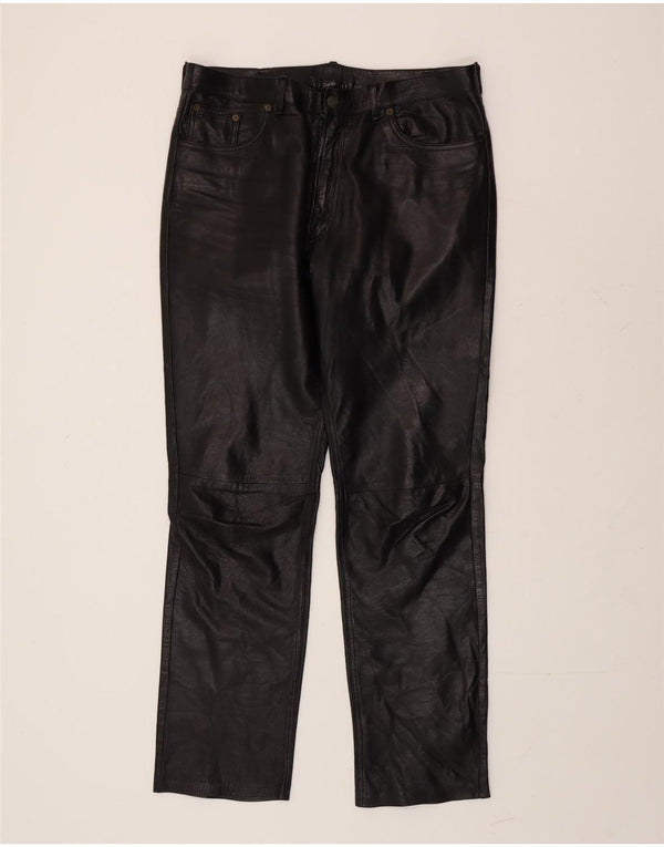 ВИНТАЖНЫЕ мужские прямые кожаные брюки IT 54 2XL W42 L30 Черные кожаные